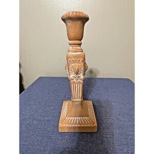 Vintage Pair Of Unglazed Terra Cotta Lion Head Candle Sticks